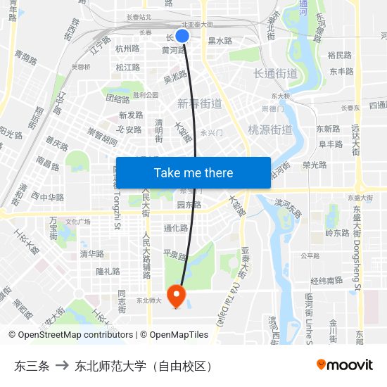 东三条 to 东北师范大学（自由校区） map