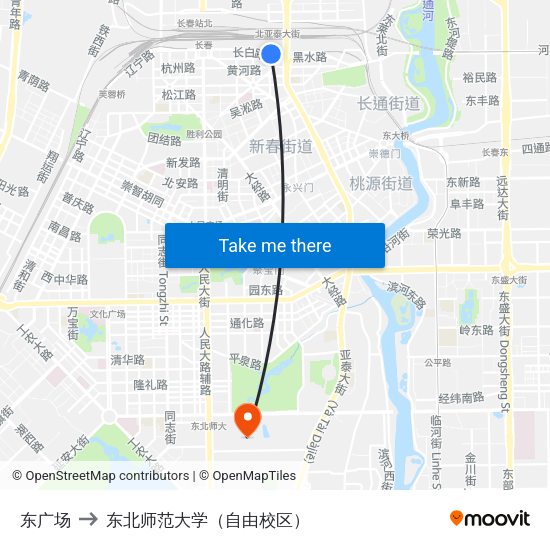 东广场 to 东北师范大学（自由校区） map