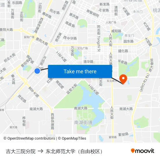 吉大三院分院 to 东北师范大学（自由校区） map
