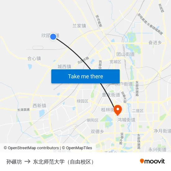 孙碾坊 to 东北师范大学（自由校区） map