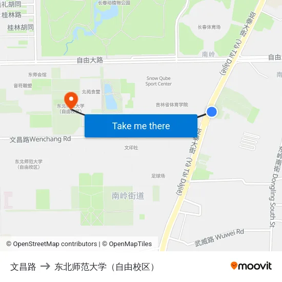 文昌路 to 东北师范大学（自由校区） map