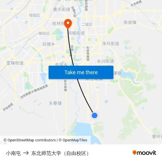 小南屯 to 东北师范大学（自由校区） map