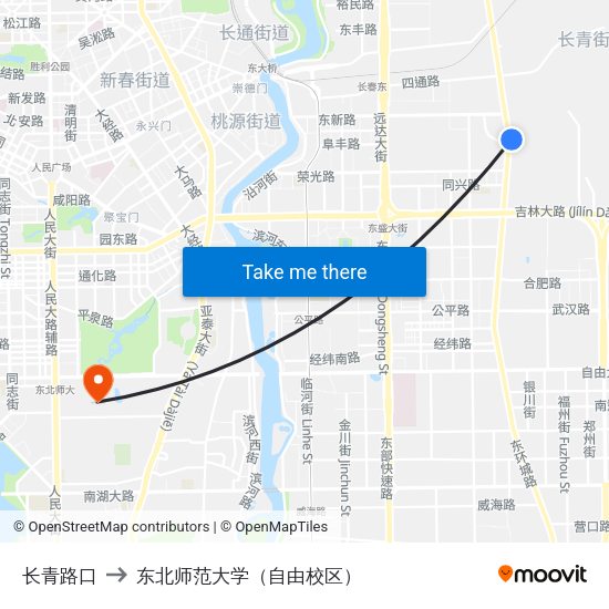 长青路口 to 东北师范大学（自由校区） map