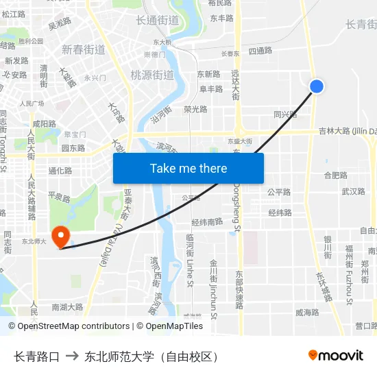 长青路口 to 东北师范大学（自由校区） map