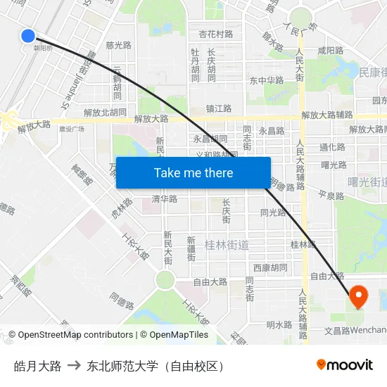 皓月大路 to 东北师范大学（自由校区） map