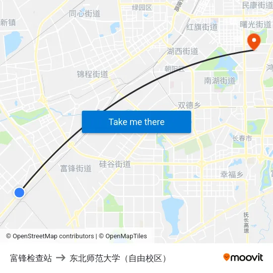 富锋检查站 to 东北师范大学（自由校区） map