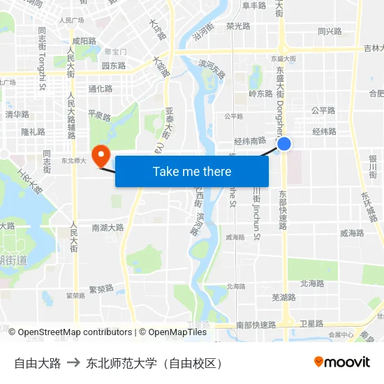 自由大路 to 东北师范大学（自由校区） map