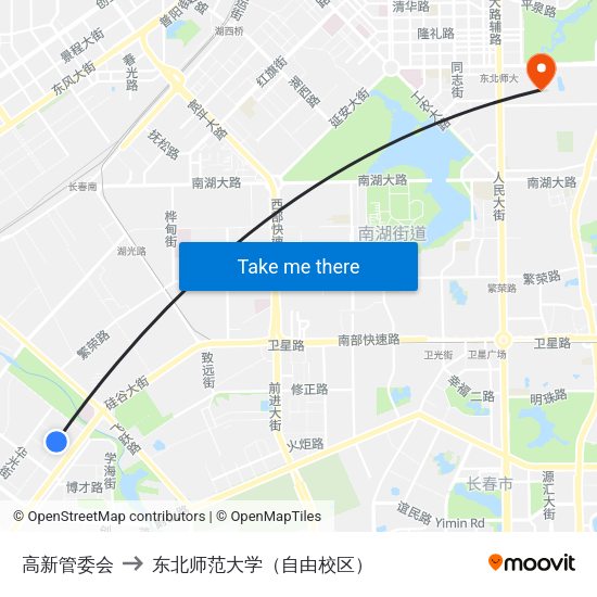 高新管委会 to 东北师范大学（自由校区） map