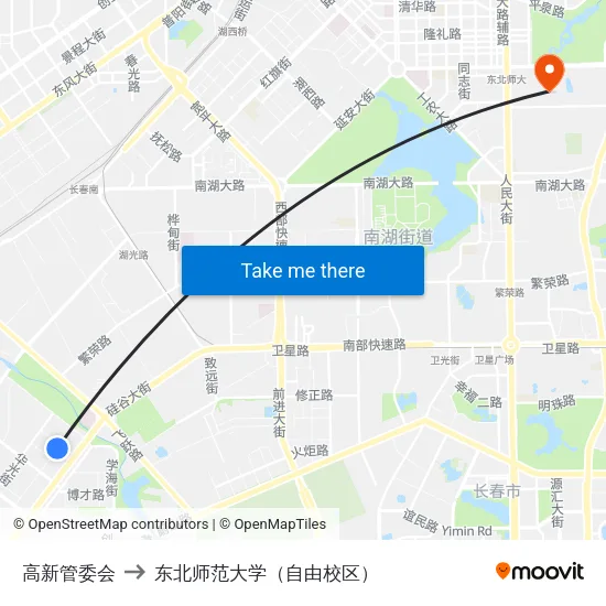 高新管委会 to 东北师范大学（自由校区） map