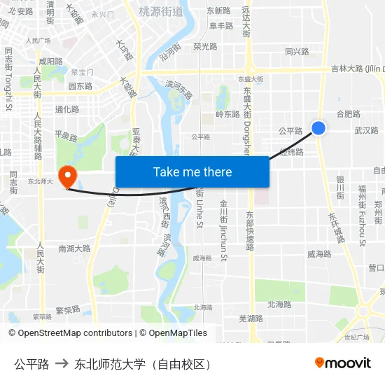 公平路 to 东北师范大学（自由校区） map
