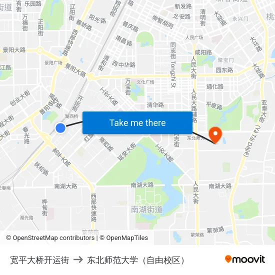 宽平大桥开运街 to 东北师范大学（自由校区） map