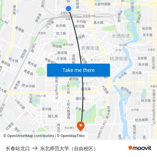 长春站北口 to 东北师范大学（自由校区） map