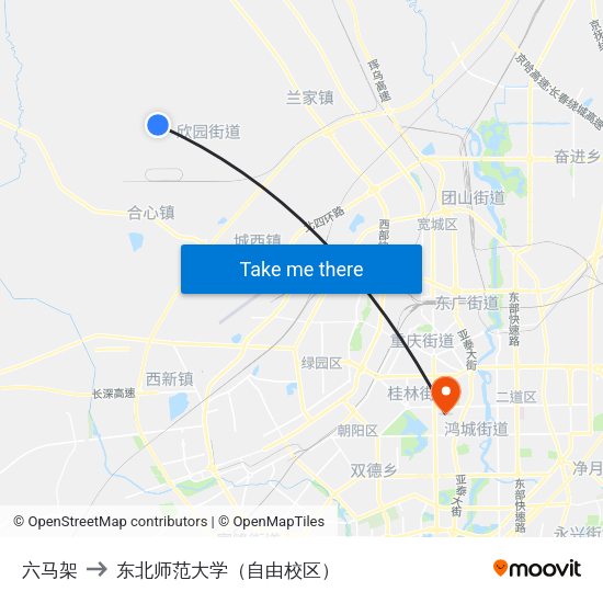 六马架 to 东北师范大学（自由校区） map