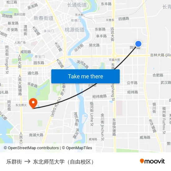 乐群街 to 东北师范大学（自由校区） map