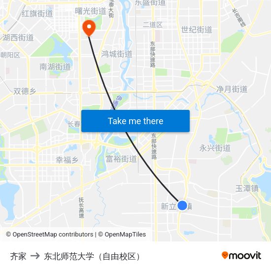 齐家 to 东北师范大学（自由校区） map