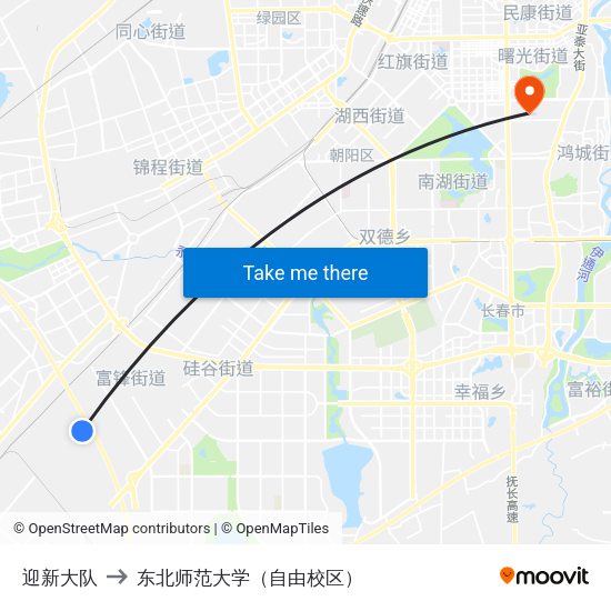 迎新大队 to 东北师范大学（自由校区） map