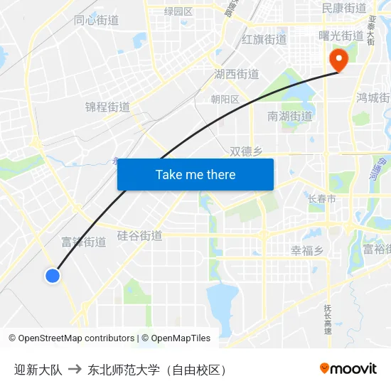 迎新大队 to 东北师范大学（自由校区） map
