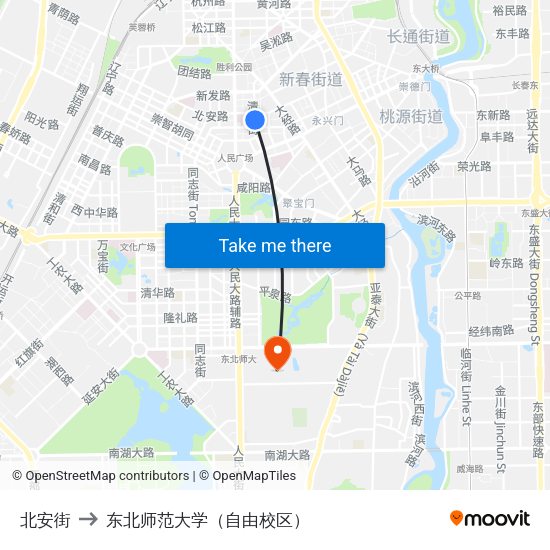 北安街 to 东北师范大学（自由校区） map