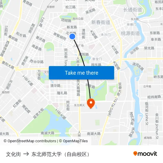 文化街 to 东北师范大学（自由校区） map