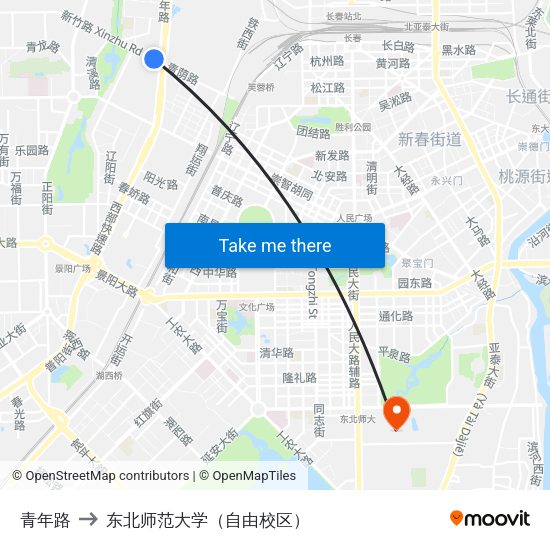 青年路 to 东北师范大学（自由校区） map
