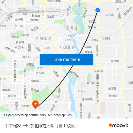 中东瑞家 to 东北师范大学（自由校区） map