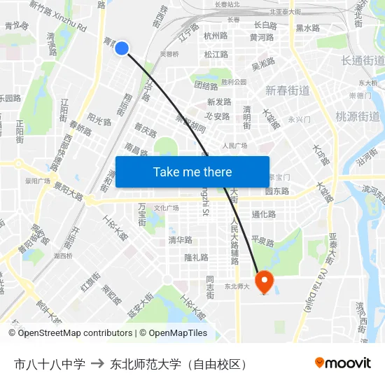 市八十八中学 to 东北师范大学（自由校区） map