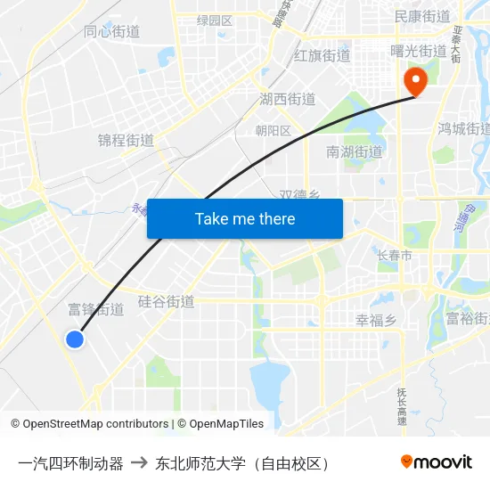 一汽四环制动器 to 东北师范大学（自由校区） map