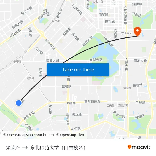 繁荣路 to 东北师范大学（自由校区） map