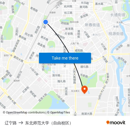 辽宁路 to 东北师范大学（自由校区） map