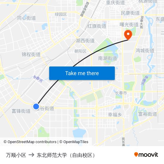 万顺小区 to 东北师范大学（自由校区） map