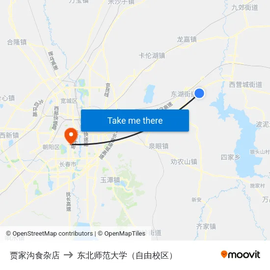 贾家沟食杂店 to 东北师范大学（自由校区） map