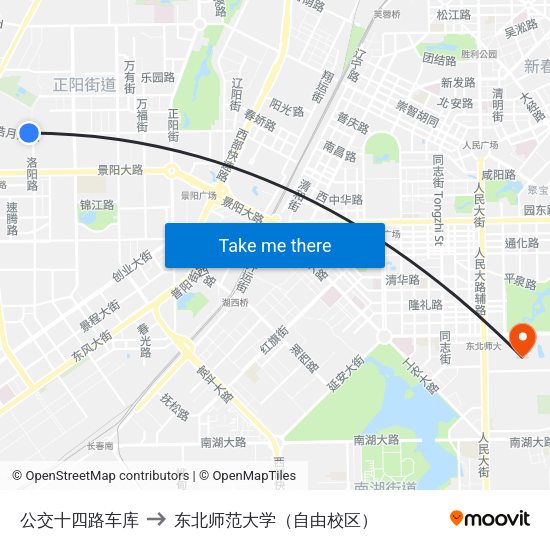 公交十四路车库 to 东北师范大学（自由校区） map