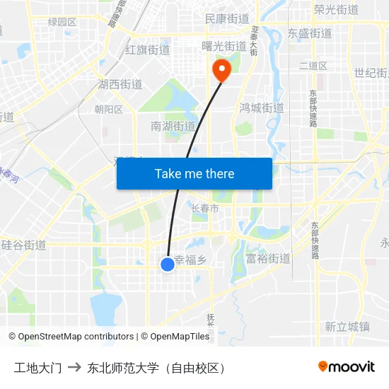 工地大门 to 东北师范大学（自由校区） map