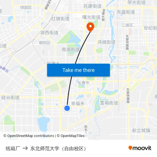 纸箱厂 to 东北师范大学（自由校区） map