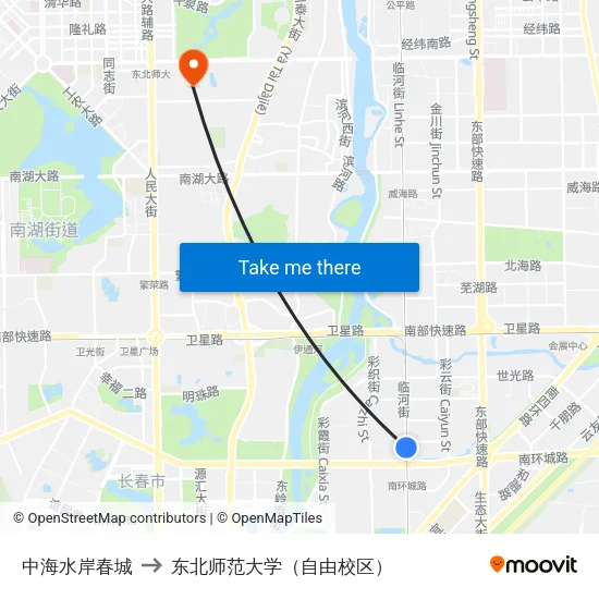 中海水岸春城 to 东北师范大学（自由校区） map