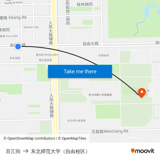 百汇街 to 东北师范大学（自由校区） map