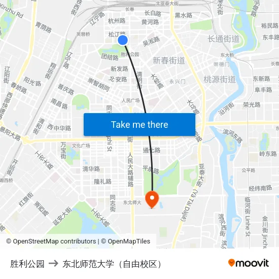 胜利公园 to 东北师范大学（自由校区） map
