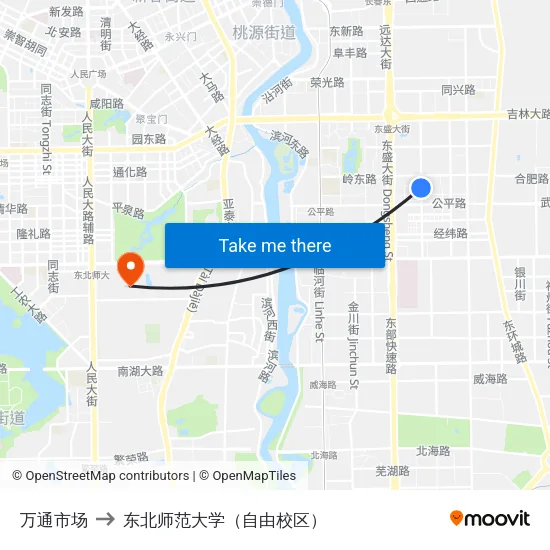 万通市场 to 东北师范大学（自由校区） map