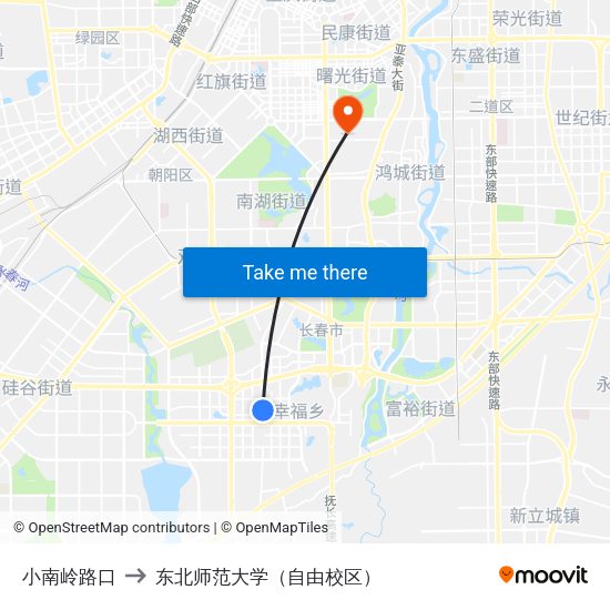 小南岭路口 to 东北师范大学（自由校区） map