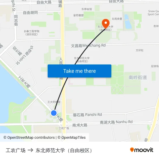 工农广场 to 东北师范大学（自由校区） map