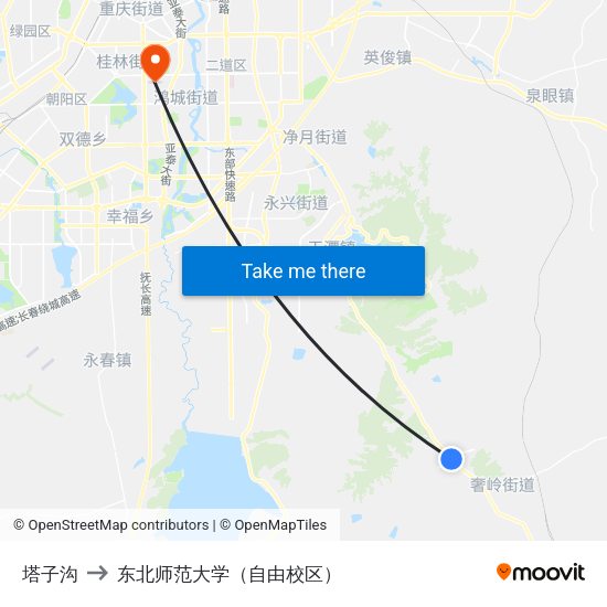 塔子沟 to 东北师范大学（自由校区） map