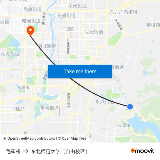 毛家桥 to 东北师范大学（自由校区） map