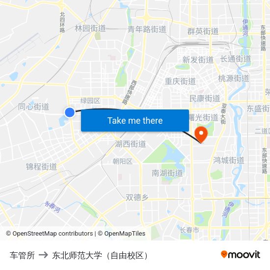 车管所 to 东北师范大学（自由校区） map