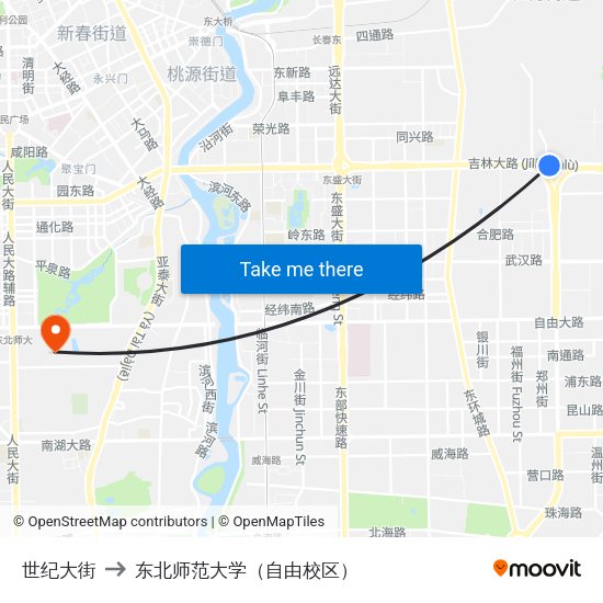 世纪大街 to 东北师范大学（自由校区） map