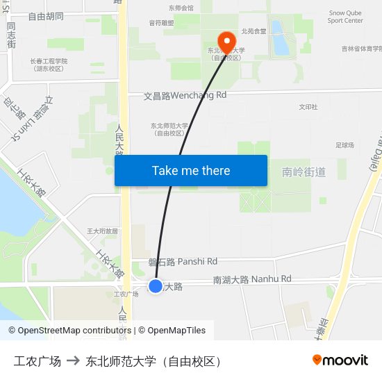 工农广场 to 东北师范大学（自由校区） map