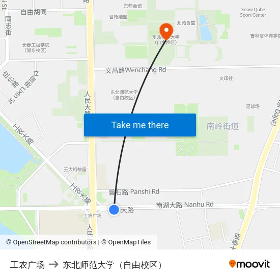 工农广场 to 东北师范大学（自由校区） map