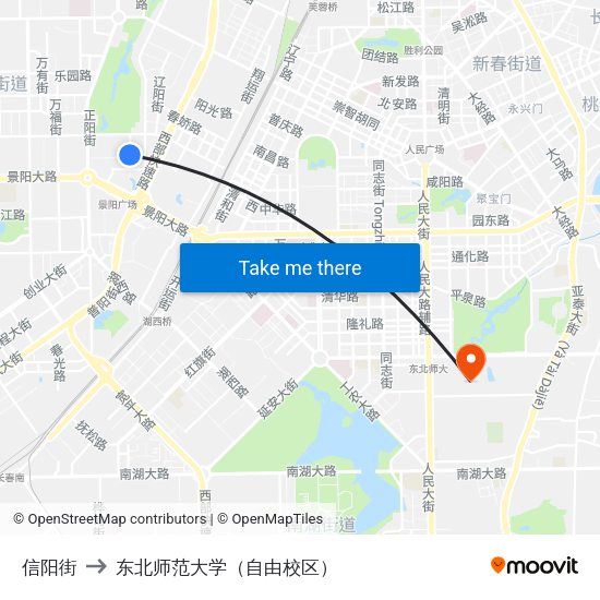 信阳街 to 东北师范大学（自由校区） map