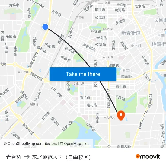青普桥 to 东北师范大学（自由校区） map