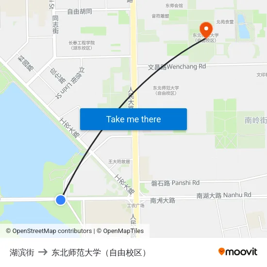 湖滨街 to 东北师范大学（自由校区） map
