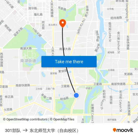 301部队 to 东北师范大学（自由校区） map
